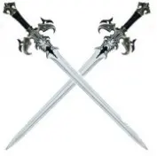 A pair of swords crossed  Description automatically generated