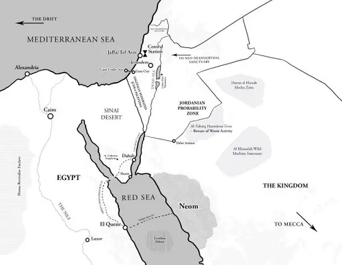 Map of the region surrounding Neo-Mostaqbal, along the east coast of the Red Sea