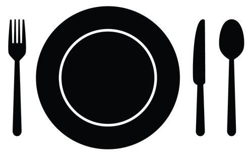 Dinner plate with a fork, knife and spoon