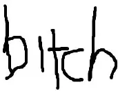 Start of image description, Image showing ‘bitch’ scrawled in child’s handwriting, end of image description