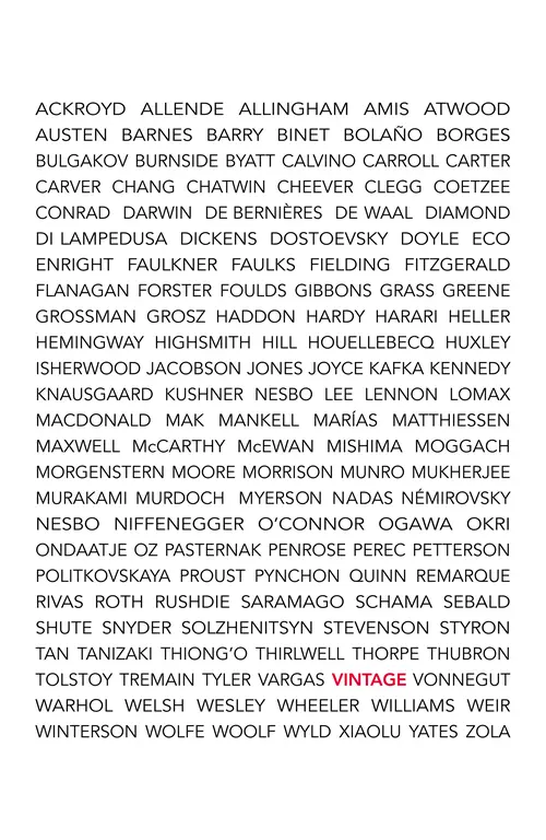 Vintage branding page detailing the names of all Vintage authors