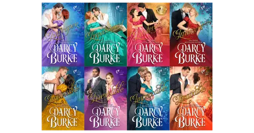 All eight Phoenix Club covers featuring couples embracing in Regency era clothing.